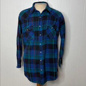 Ely cattleman vintage plaid pearl snap shirt men’s L tall